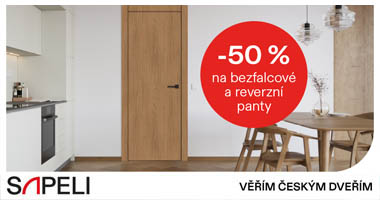 Více stylu. O polovinu levněji. 50% sleva na bezfalcové a reverzní panty. Termín akce od 1. 9. 2025 do 31. 10. 2025.